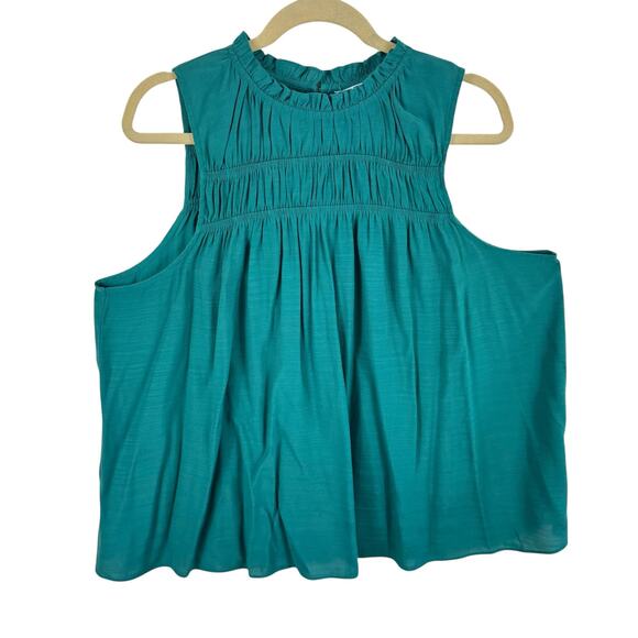 Nine West Tops - Nine West Green Smocked Ruffled Sleeveless Rayon Blend Lightweight Blouse Sz XXL